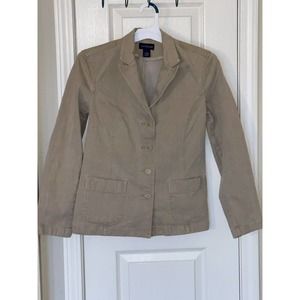 Ann Taylor Loft Stretch Tan Denim Jacket Women’s Size 4 Button Front Long Sleeve